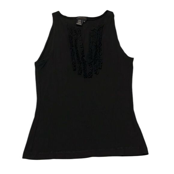 BCBGMaxAzria size medium black sleeveless top ruffles around a V neck GUC - Picture 1 of 9
